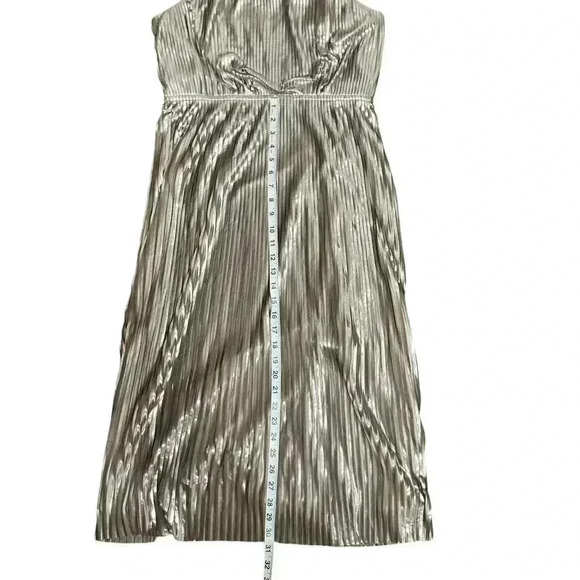 Banana Republic Metallic Pleated High Neck Strap Fit and Flare Dress Size 8 - Picture 15 of 16